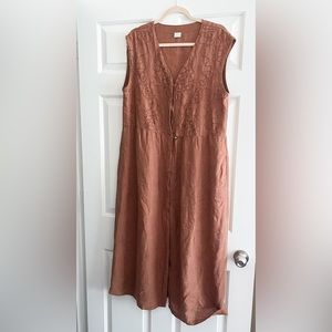 Poetry Linen Embroidered Button Detail Dress